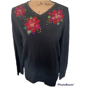 🍒 2/$20 🍒 Long Sleeve Black Holiday Sequin Sweater Small from Quaker Factory
